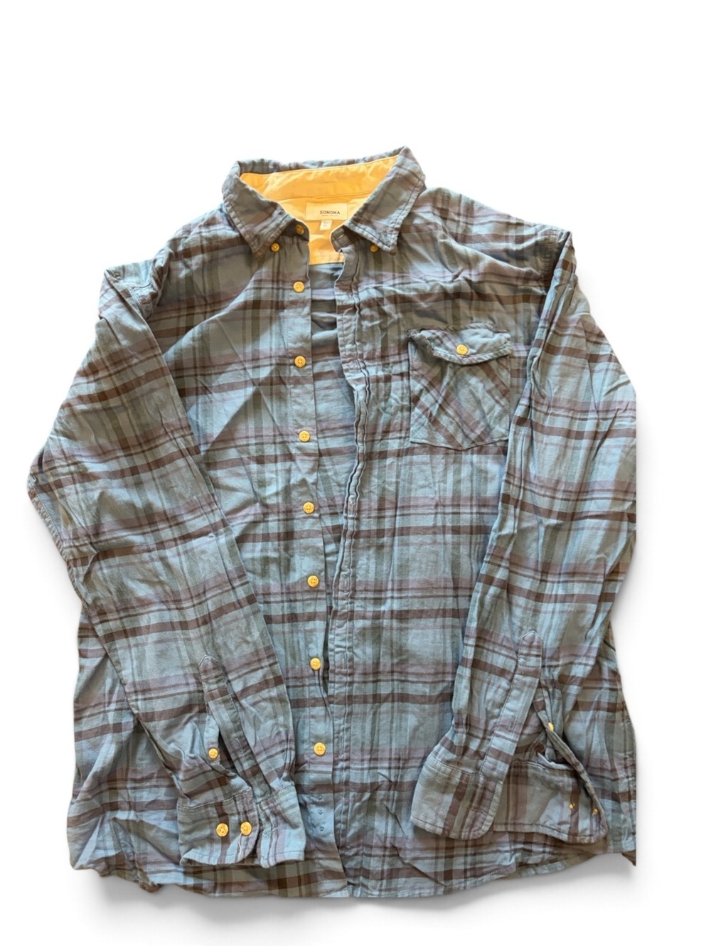 **Sonoma Blue & Black Plaid Flannel Button\-Down Shirt 💙🖤💛**